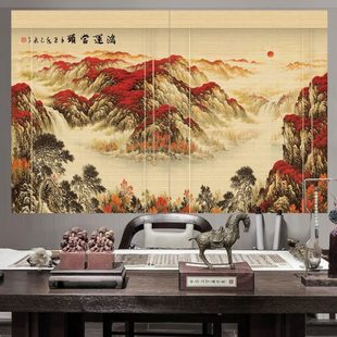 遮光屏风隔断帘子 山水画竹帘窗帘画卷帘茶室客厅阳台定制禅意中式