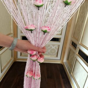 银丝帘玫瑰花线帘浪漫隔断帘子玄关挂帘卧室客厅装 饰隔帘门帘 包邮