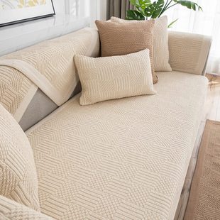 通用防滑布艺厚坐垫子轻奢风全包沙发套罩亚麻盖布 棉麻沙发垫四季