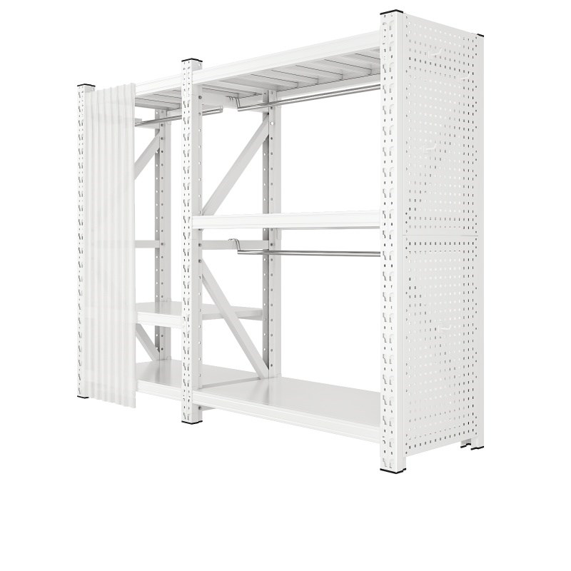 家用简易衣橱开放式挂衣架钢制衣物收纳柜防尘帘多层置物收纳架子