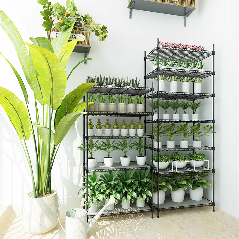 阳台庭院楼顶黑色铁艺小花架绿植多肉盆栽花架组合7层承重大结实