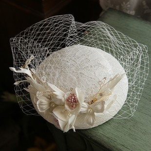 2020新款 白色复古网纱明制汉服小礼帽女婚纱礼服汉洋折衷配饰 法式