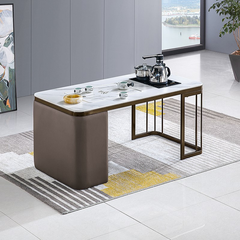 黑砂岩板功夫茶几客厅茶台办公室泡茶桌现代高级感多功能岩板茶几