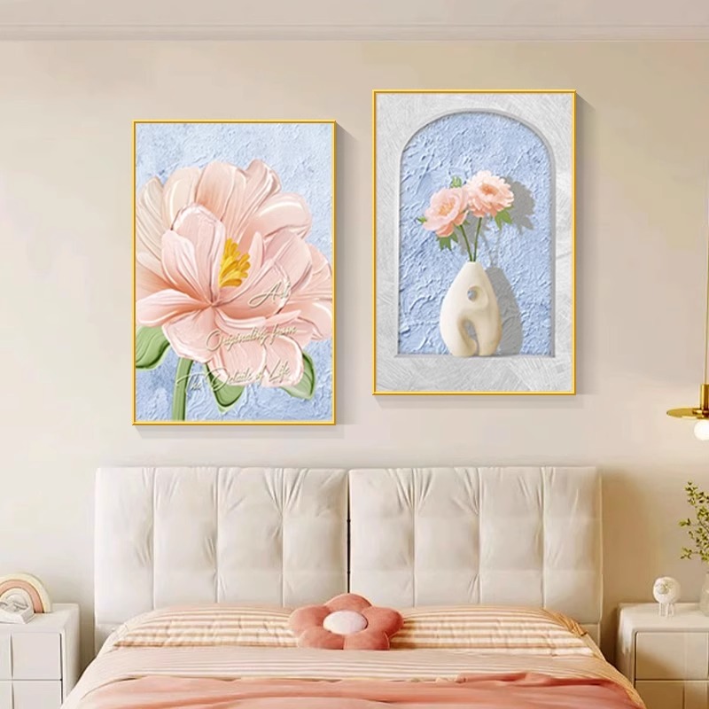奶油风花卉卧室床头装饰画北欧高级感主卧房间挂画小清新墙面壁画图片