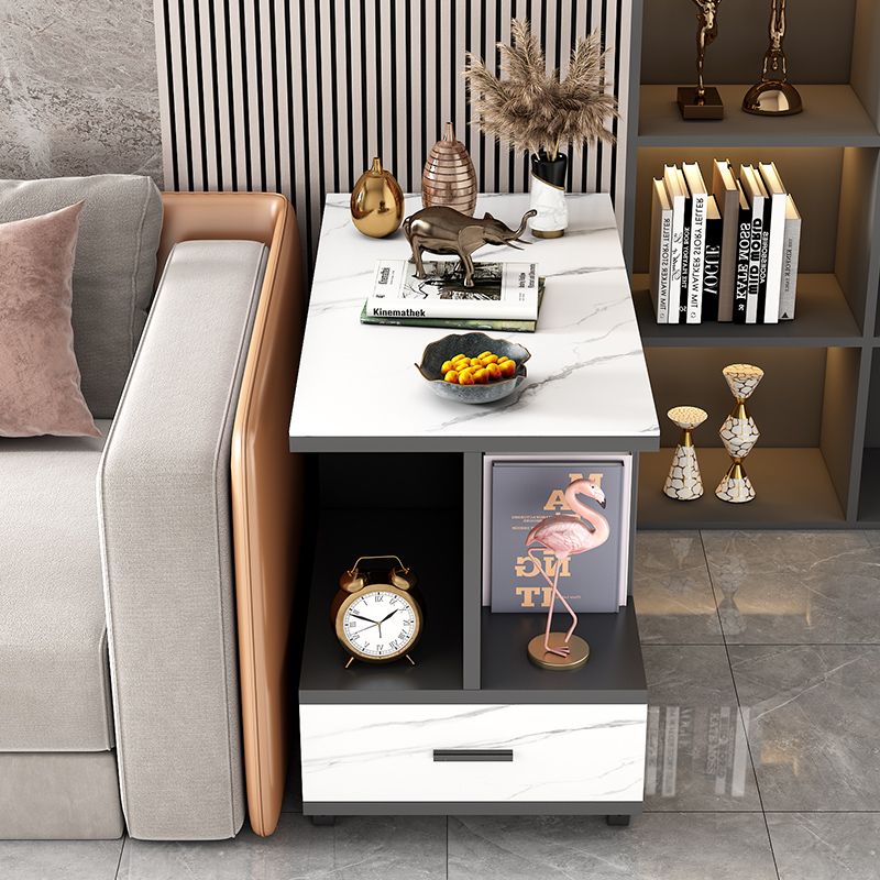 轻奢岩板沙发边几简约客厅沙发边柜移动茶几带轮小茶桌角几储物柜