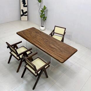 南美胡桃木大板茶桌椅实木原木餐桌办公桌书桌雨木北美黑胡桃茶桌