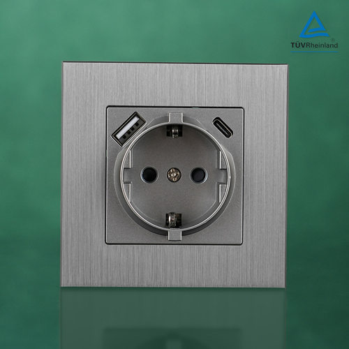 86型欧标铝拉丝USB-A/Type-C插座