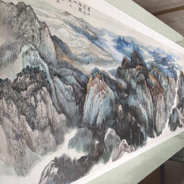 何海霞看山还看祖国山书法山水国画复制品横幅大画酒店中堂装饰画