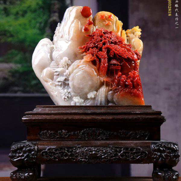 湘崎雀寿山石山里人家摆件原石雕刻工艺品客厅玄关装饰品俏色收藏