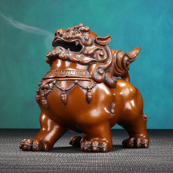 紫铜朝天狮香薰炉 家居室内香炉香道用品摆件盘香茶道工艺品