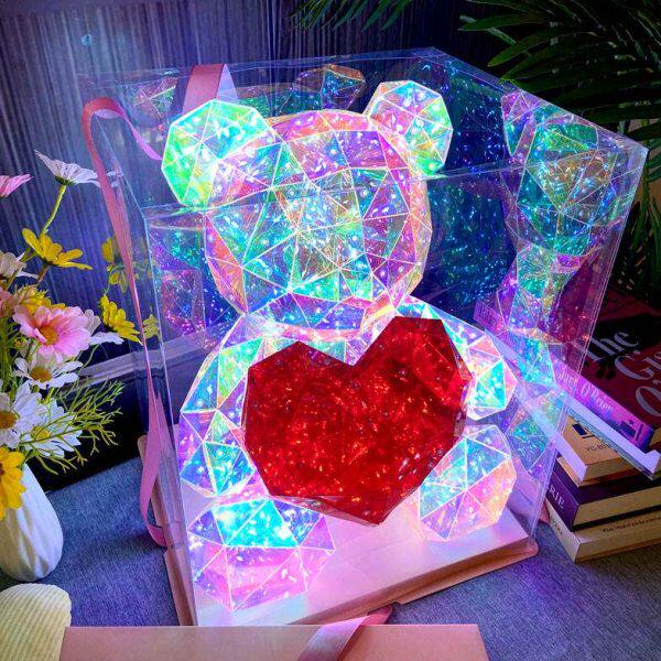 浪漫礼物幻彩发光兔子摆件音乐盒八音盒生日小夜灯儿童女生情人节