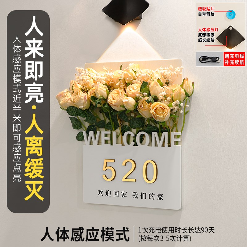 插花入户门牌号高级感轻奢创意装饰定制公寓房间大门奶油风数字贴