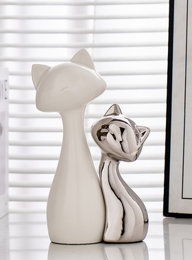 创意猫咪摆件高级感小众客厅展示柜酒柜装饰品家居艺术品轻奢高档