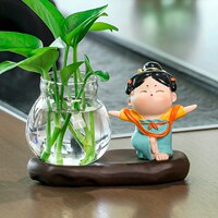 中式可愛唐仕淑女玻璃水培花瓶器皿工位解壓擺件辦公室送禮裝飾品