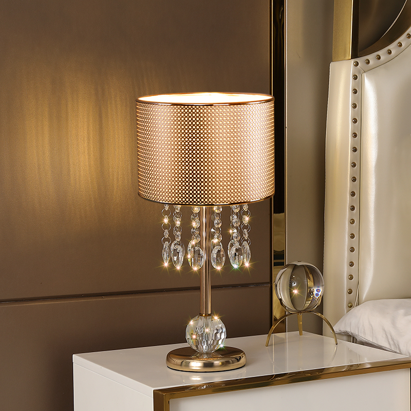 水晶之恋美式简约现代金色轻奢客厅卧室床头台灯触摸调光遥控开关