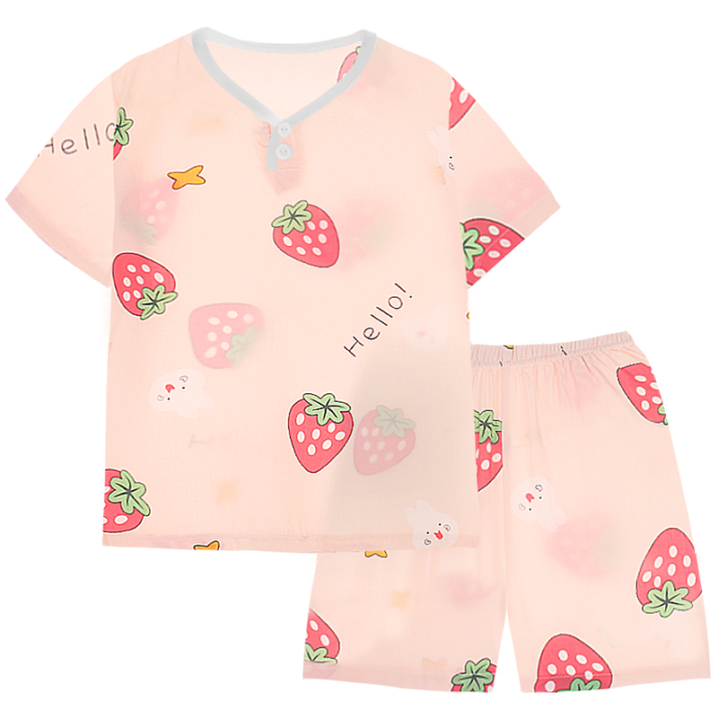 夏季儿童棉绸睡衣男童女童宝宝绵绸夏天短袖薄款男孩家居服套装
