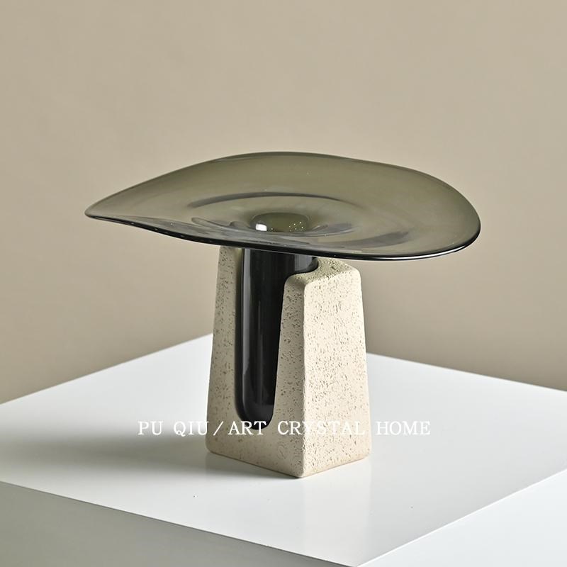 拼色玻璃高脚果盘茶几摆件颜值高档简易糖果盘餐桌摆放艺术水果盘