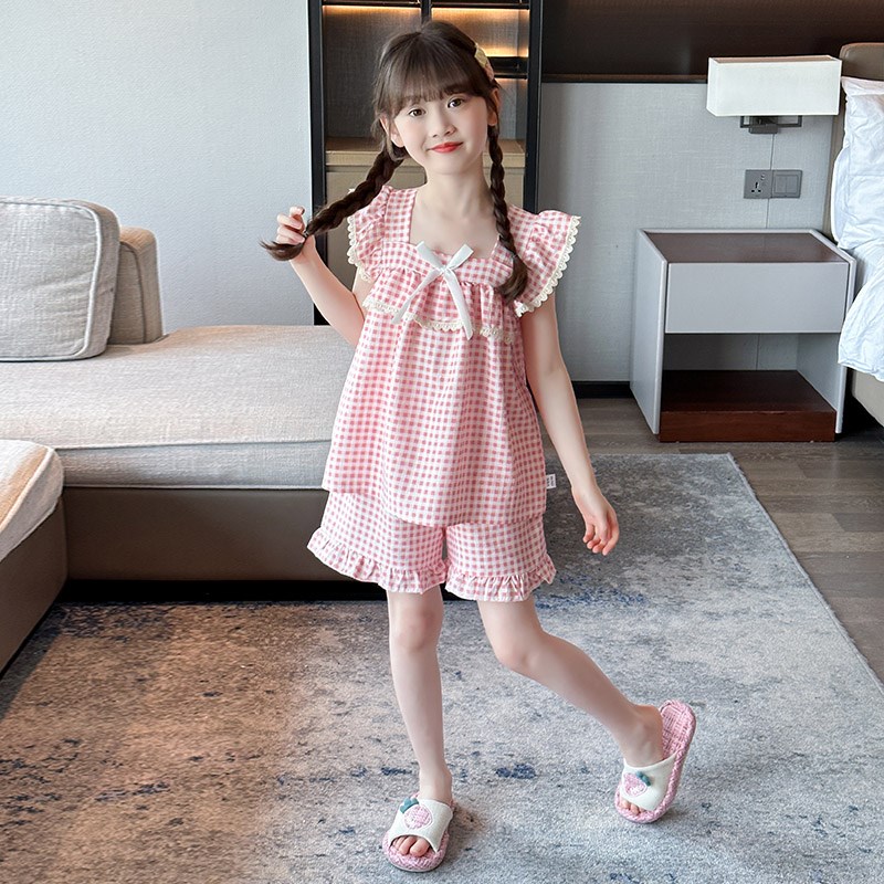 女童睡衣夏季薄款公主风女孩儿童空调服夏天中大童套装短袖家居服