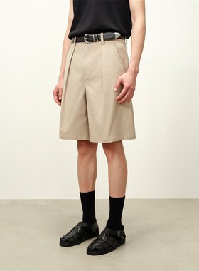 ROYA丨浅卡其亚麻棉混纺工装短裤单褶设计夏季通勤亚麻质感五分裤