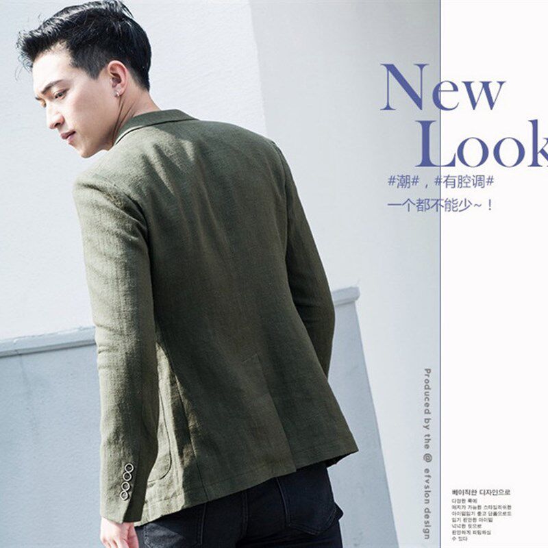 夏季男士多色亚麻休闲西装薄款大码修身型透气单件青年小西服外套