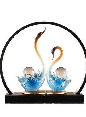 水晶天鹅摆件一对高级感夜灯客厅酒柜电视柜装饰品结婚送新人礼物