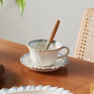 复古下午茶杯子高档精致马克杯素雅早餐杯 咖啡杯碟陶瓷杯花朵法式