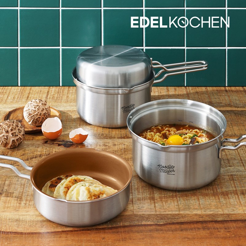 韩国edelkochen不锈钢户外套装锅16cm迷你煎锅汤锅辅食锅露营炊具
