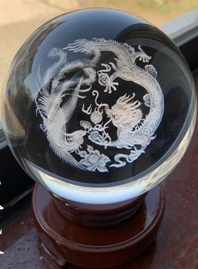 龙凤戏珠立体内雕水晶球客厅简约抽象装饰摆件结婚纯手工模型