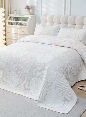 深灰色绗缝床盖三件套缝衍被纯色柔软可水洗空调被秋冬床单多功能