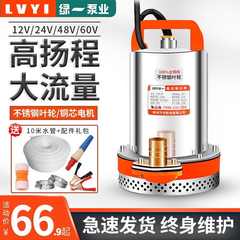 绿一直流潜水泵12V24V48V60V电瓶车电动车家用小型灌溉农用抽水机
