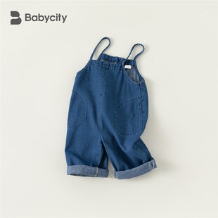 宝宝牛仔背带裤2023新款男童裤子女童吊带裤宽松短裤小童夏装童装