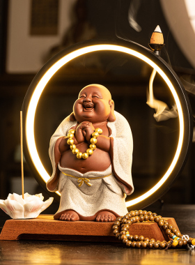 新中式招财弥勒佛摆件陶瓷笑佛创意带灯光禅意客厅家居办公室装饰