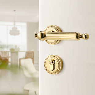 金色法式门锁卧室房间木门锁磁吸静音室内门把手奶油风复古房门锁