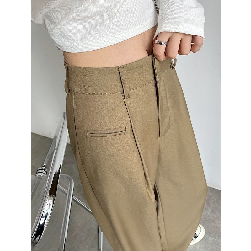 卡其色西装裤女春秋2024新款高腰显瘦休闲裤子直筒垂感拖地阔腿裤,女装/女士精品,休闲裤,淘宝优惠券,粉丝福利购,淘宝优惠卷