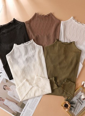 蕾丝小衫女2023春秋新款毛衣内搭白色网纱打底衫洋气半高领上衣