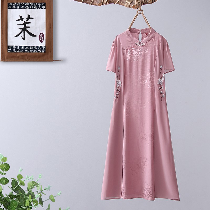 年轻妈妈夏装改良旗袍连衣裙洋气新款中老年女士夏季短袖显瘦裙子