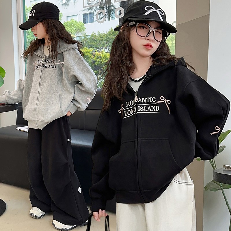 女大童春秋装上衣2025新款连帽时尚外套中大童女孩春秋季开衫卫衣