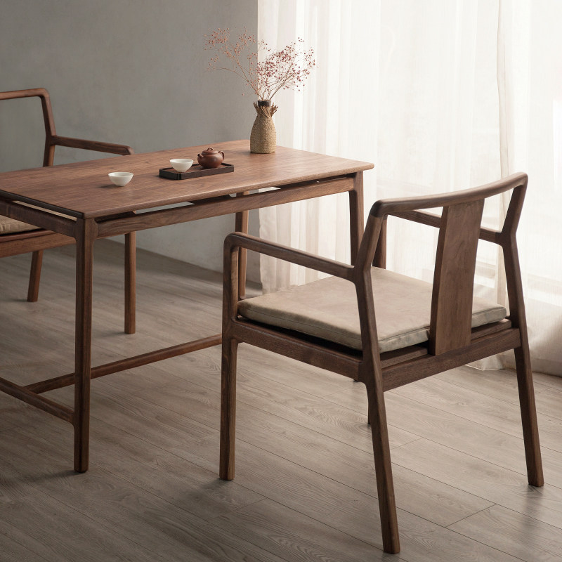 新中式黑胡桃木阳台茶桌椅组合实木小桌子侘寂风茶台小户型泡茶桌