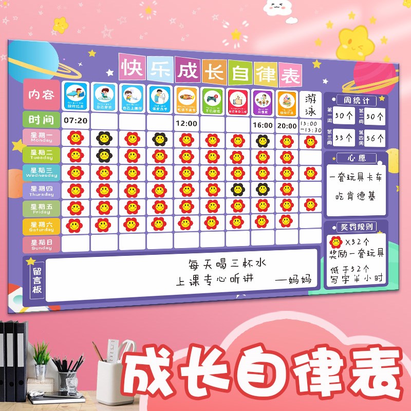 磁吸自律表家用儿童孩子生活学习习惯成长自律计划表奖励积分墙贴