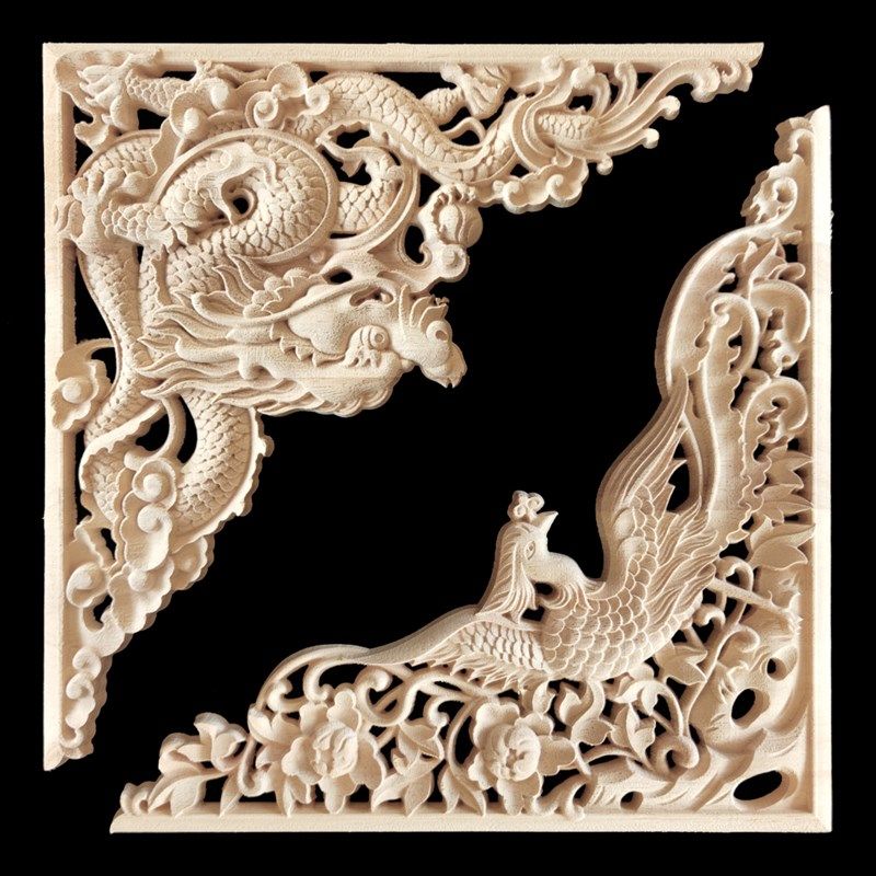 实木角花贴花东阳木雕龙凤木雕藏式悬吊式天花板墙上装饰新中式背