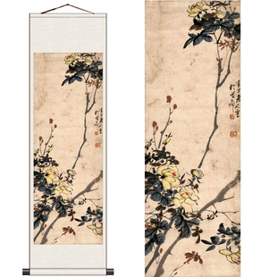 仿古花鸟画柳燕多幅图招财挂画丝绸画书房装饰画朱竺梅茶山雀名家