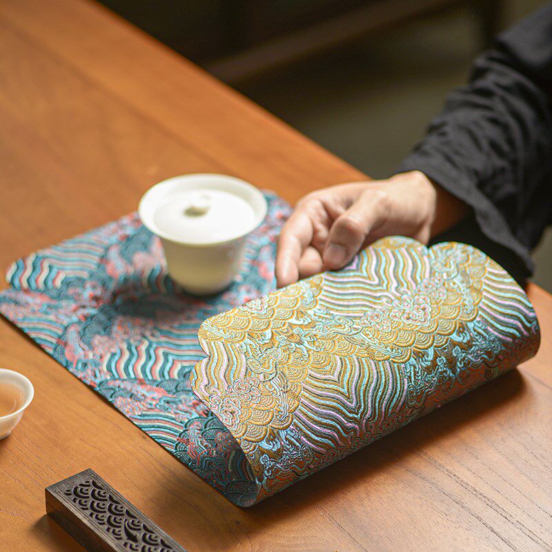 中式宫廷云织锦双面茶席禅意布艺干泡席吸水茶垫隔热防烫桌垫桌旗