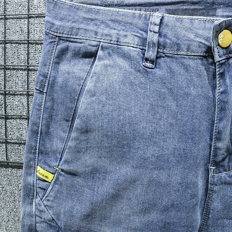 夏季薄款小锥形九分牛仔裤男腿粗屁股大宽松小脚斜插口袋高端裤子