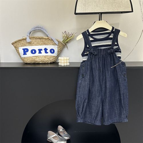 童装女童背带裤短裤24夏装新款儿童牛仔裤洋气中大童宽松休闲裤子