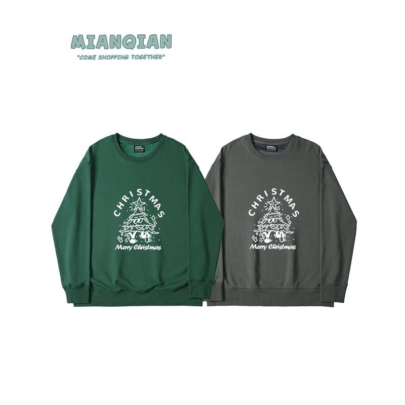 棉牵圣诞卫衣女薄款圆领套头衫秋季外穿上衣橄榄绿色显白长袖外套,女装/女士精品,卫衣/绒衫,淘宝优惠券,粉丝福利购,淘宝优惠卷