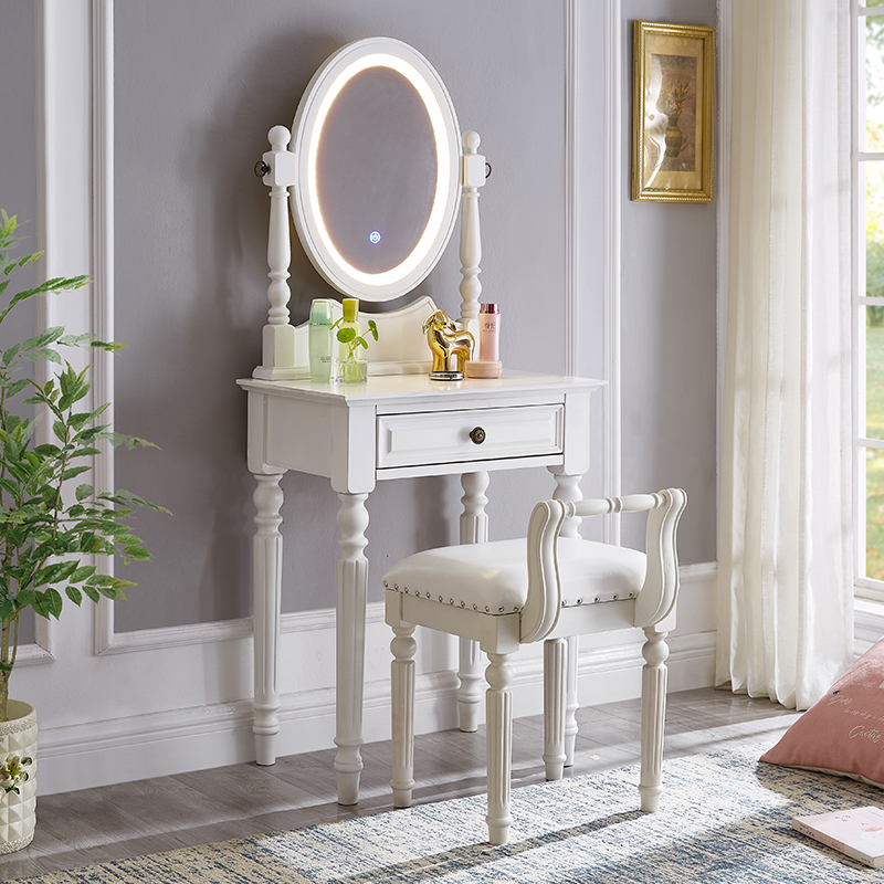 实木美式梳妆台镜子带灯书桌一体小户型欧式影楼卧室化妆桌