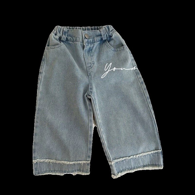 24春夏儿童女童毛边浅色牛仔裤童装男童中小童洋气阔腿裤长裤薄软