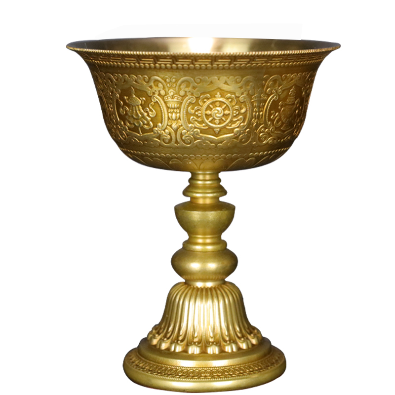 藏密坊 慧宝鎏金八吉祥金色大号酥油灯座酥油蜡食用油能燃12小时