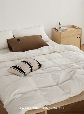 造卧zwow秋季侘寂风北欧白色立体提花3层空气层A类床单床笠四件套