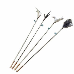 猫玩具超长杆山鸡毛/鸵鸟毛逗猫棒铃铛逗猫杆玩具可替换仙女棒